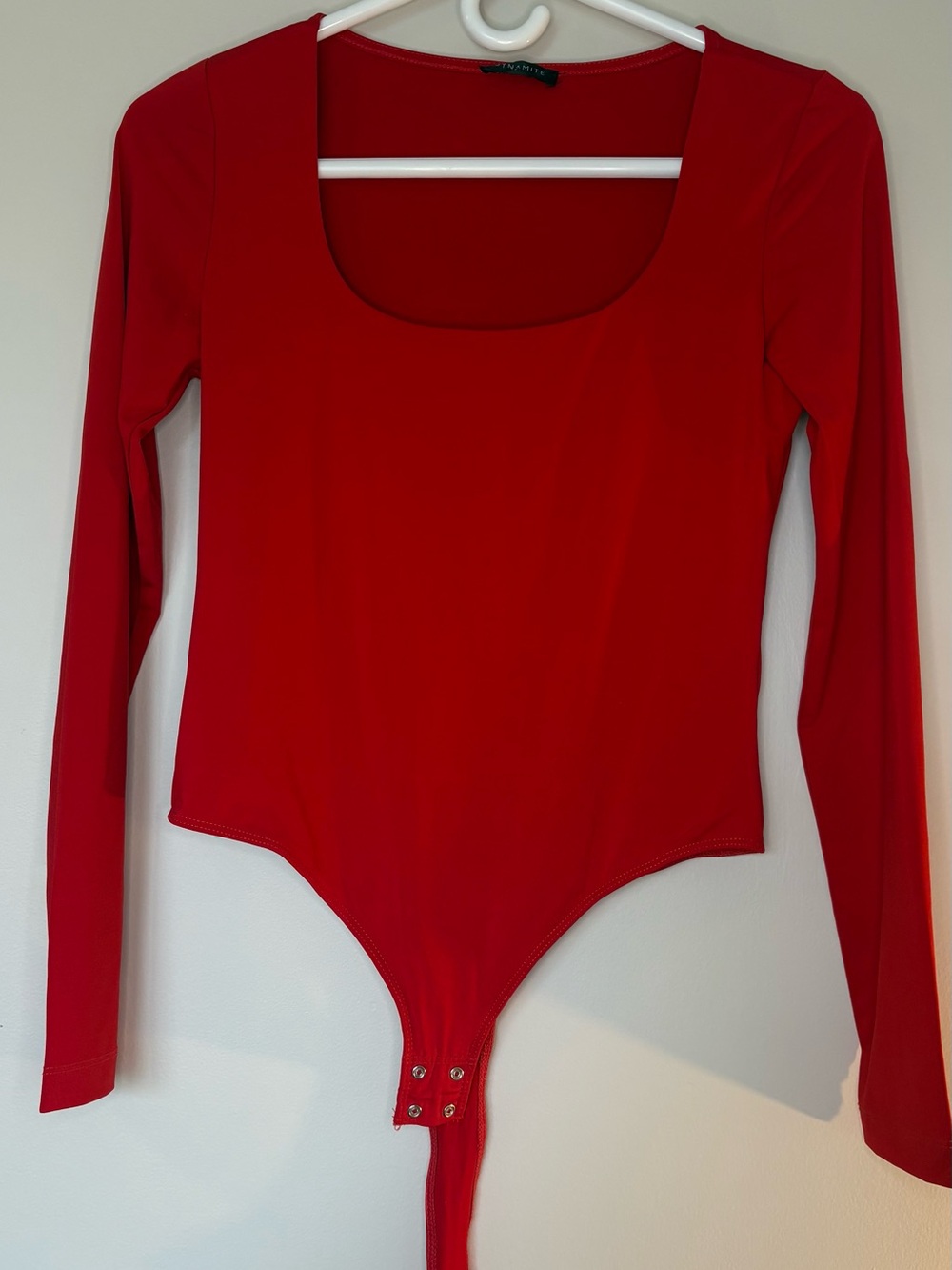 Dynamite Red Long-Sleeve Scoop Neck Bodysuit